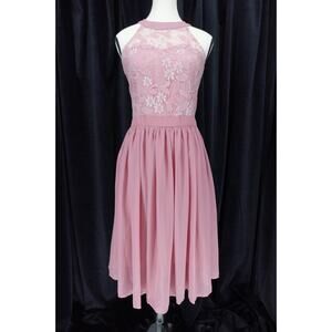 Unbranded Women's Sleeveless Pink Halter Floral Lace Chiffon Cocktail Dress SZ S